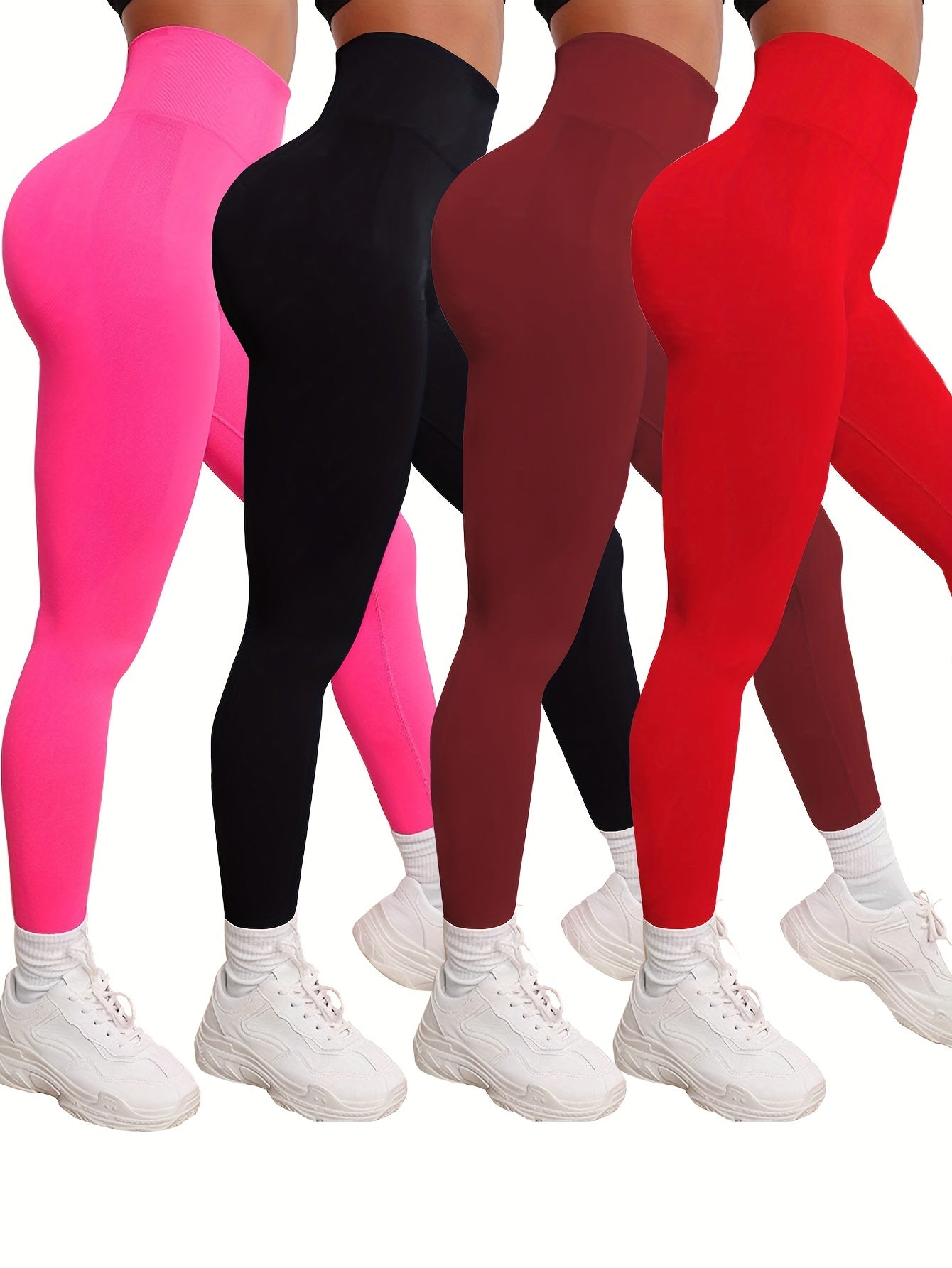 High Waist Yoga Leggings Solid Color Fitness Gym Sports Pants