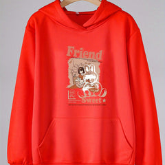 Girls Cartoon Girl & Bunny Print Hoodies Comfy Hooded Pullover With Pocket