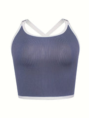 Ribbed Cami Top Cross Back Sleeveless Top