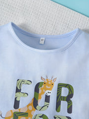 Boys Giraffe Graphic T-shirt & Tropical Leaves Shorts Set