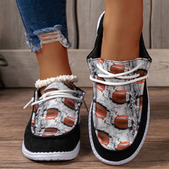 Women's Blocking Rugby Pattern Flat Shoes Casual Lightweight Soft Walking Shoes