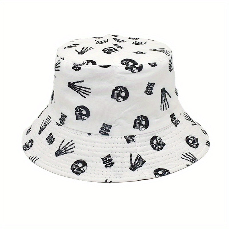 Men's Skull Print Bucket Hat Double Sided Basin Hat Spring Summer