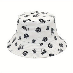 Men's Skull Print Bucket Hat Double Sided Basin Hat Spring Summer