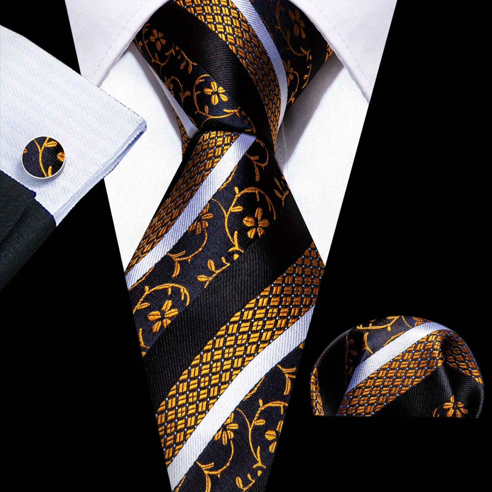 Barry Wang Golden Silk Paisley Tie Set