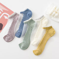 5 Pairs Lace No Show Socks Assorted Boat Socks Women's Stockings