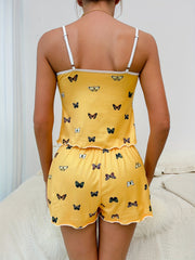 Butterfly Print Pajama Set Cami Top & Shorts Women's Sleepwear