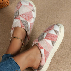 Women's Stone Pattern Slippers Casual Plush Lined Slip On Fuzzy Shoes