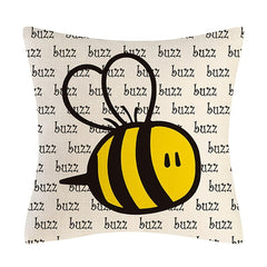 Bee Pattern Linen Throw Pillow Cover for Home Decor 17.7'x17.7'