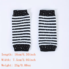 Striped Knitted Short Gloves with Rhinestone Decor