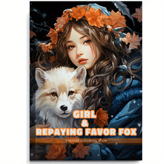 Girl Fox Meet Coloring Book 20 Pages Adult Size Paper Festivals Birthdays