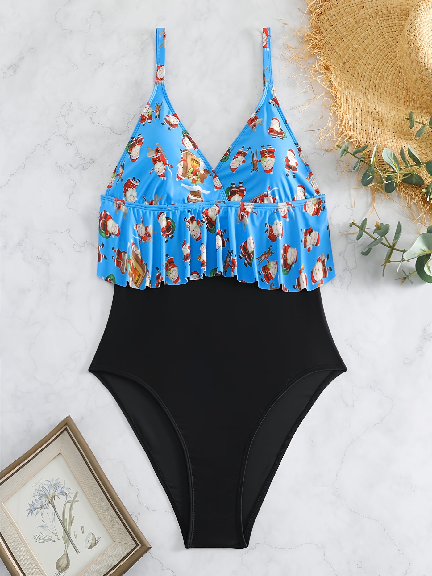 Santa Claus Print One Piece Bathing Suit