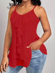 Solid Crew Neck Spaghetti Top Sleeveless Cami