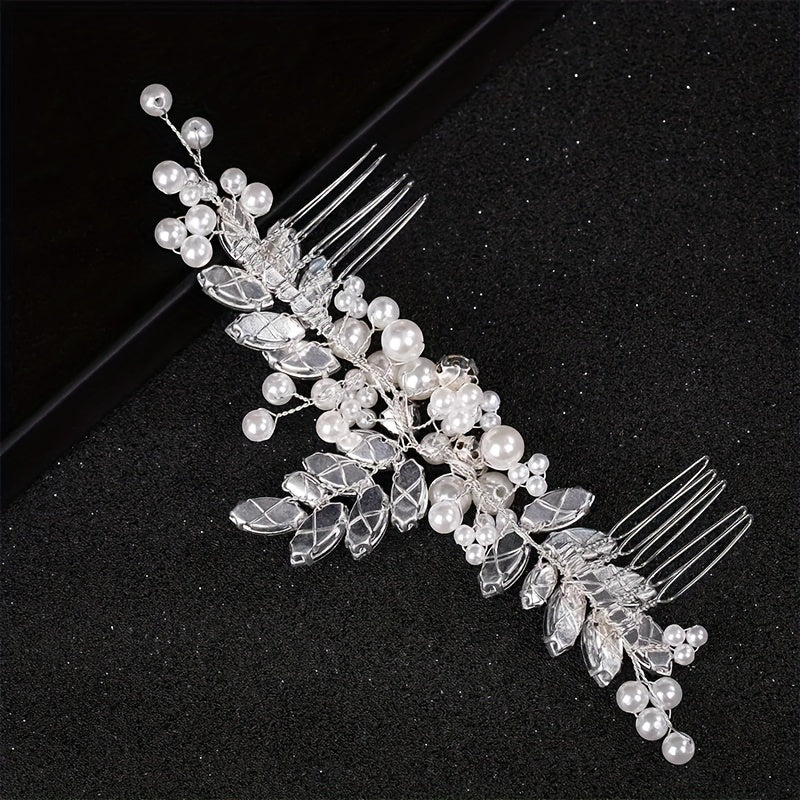 Faux Pearl Hair Comb Headdress Rhinestone Bridal Hairpin Ornaments
