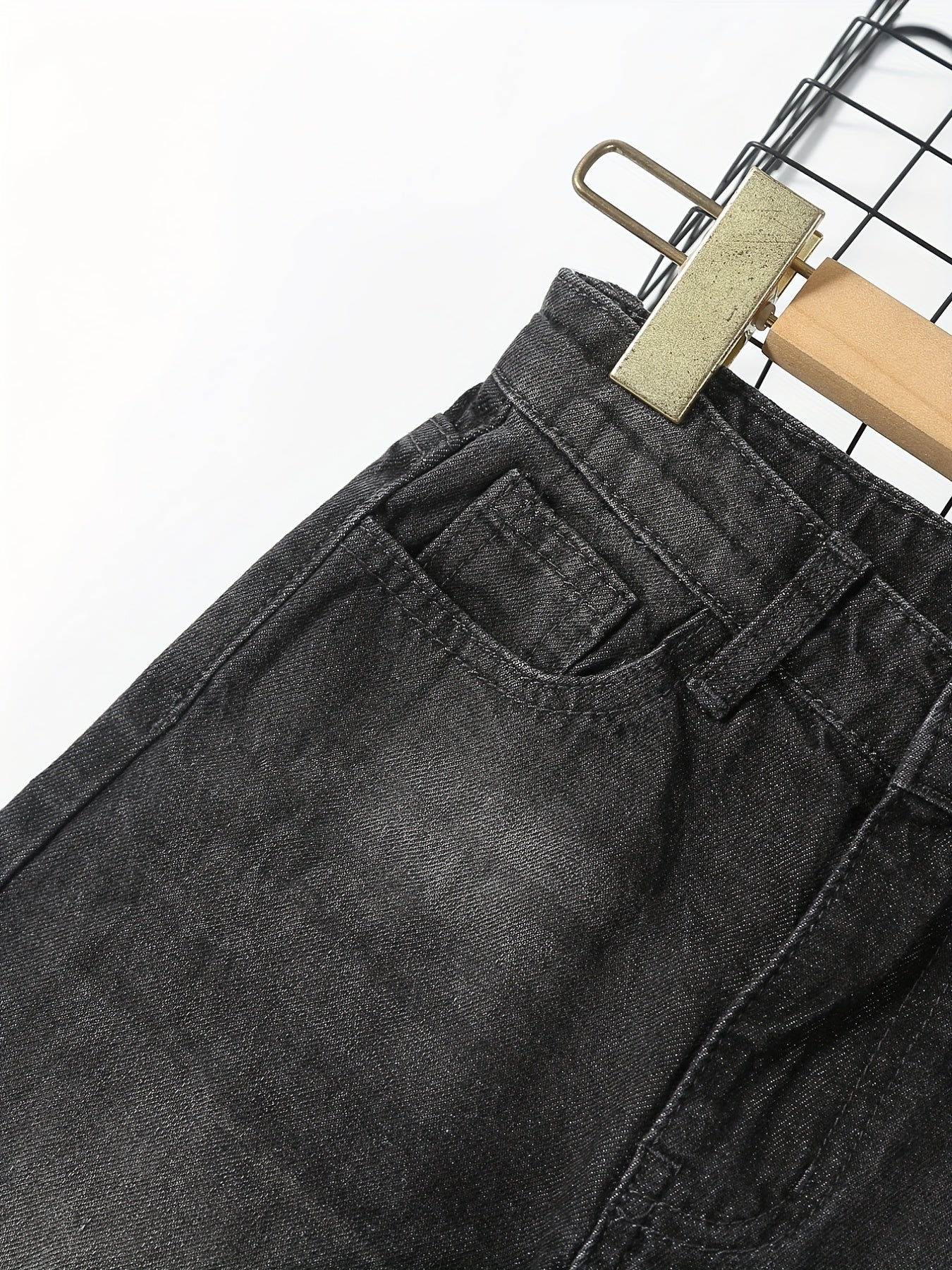 Girls Side Split Wide Leg Vintage Denim Pants For Street Casual Outfit