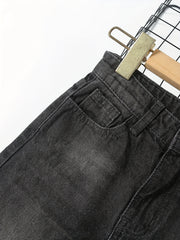 Girls Side Split Wide Leg Vintage Denim Pants For Street Casual Outfit