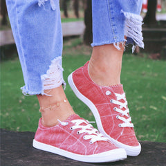 Women's Red Canvas Shoes Lightweight Lace Up Skate Shoes