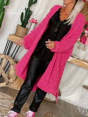 Casual Cardigan Women's Plus Solid Long Sleeve Open Front Chunky Knit