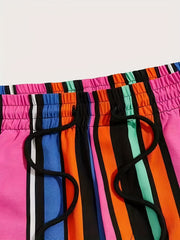 Vertical Stripe Men's Summer Drawstring Casual Loose Shorts