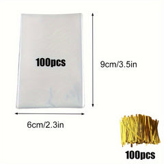 200pcs Clear Cellophane Bags with Twist Ropes for Gift Candy Dessert Bakery