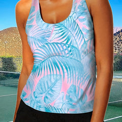 Leaf Print Tennis Sports Tank Top for Women