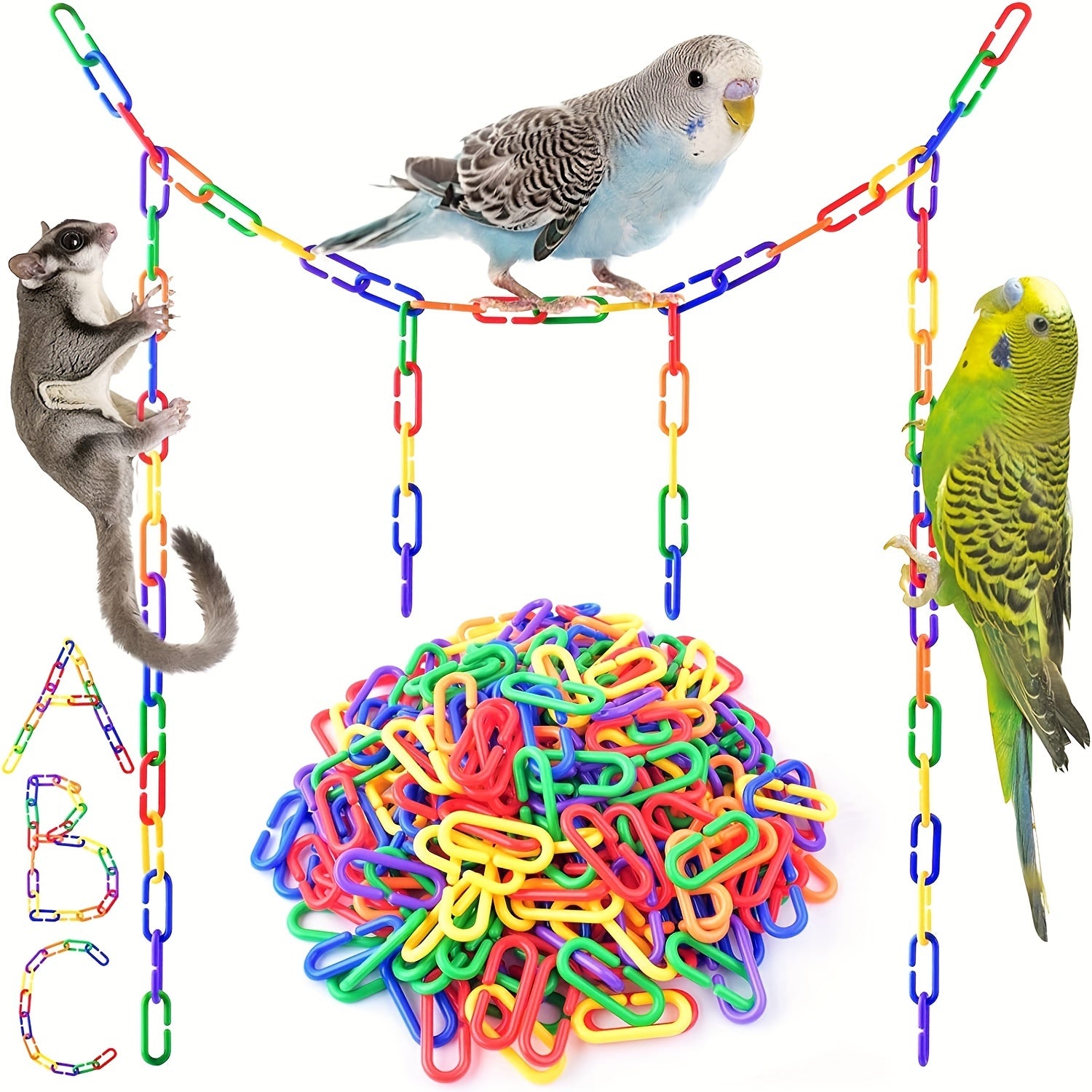 Rainbow Plastic Chain Links for Birds DIY C Clips Hooks and Swing Climbing Toys