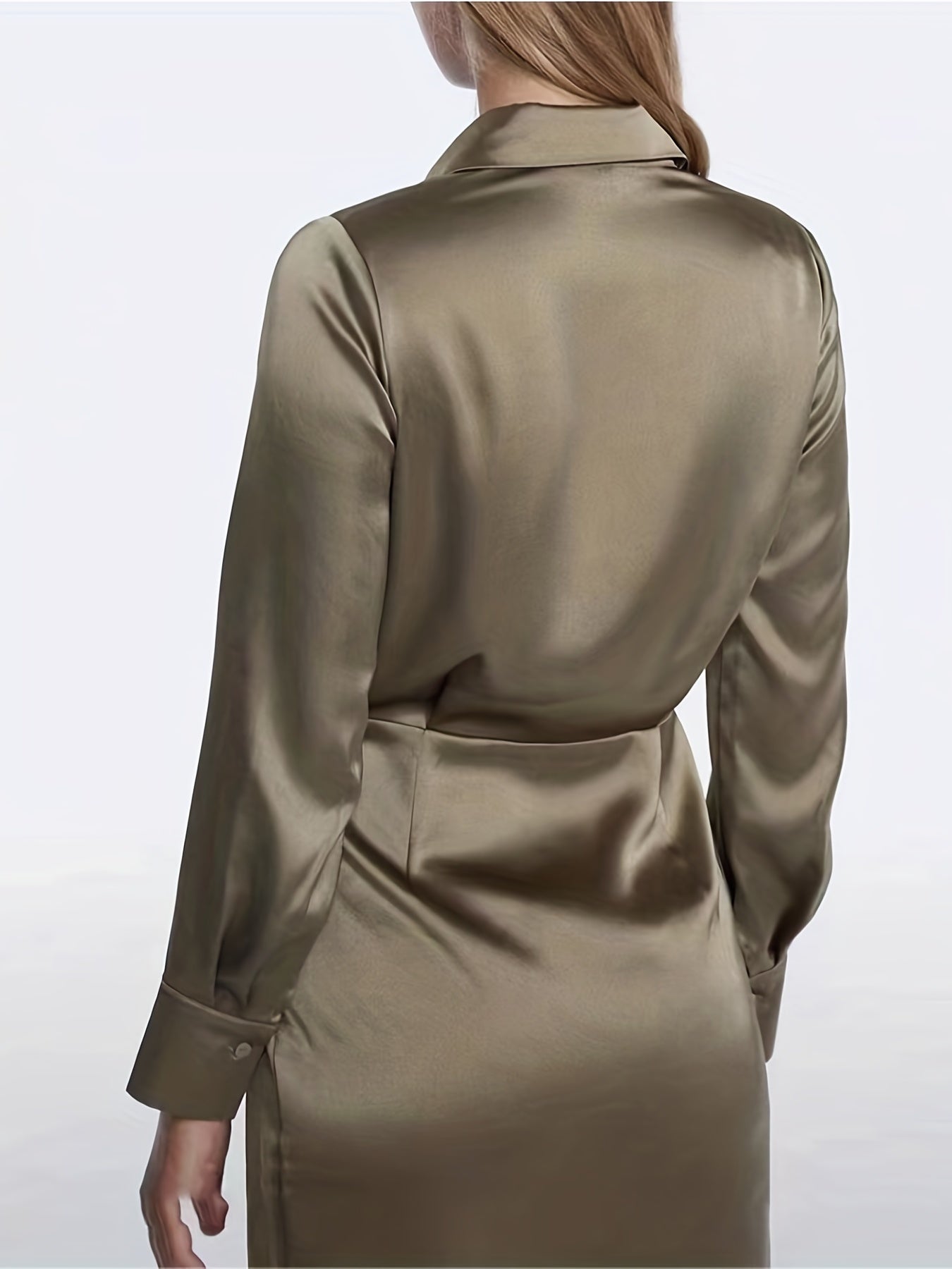 Solid Surplice Neck Long Sleeve Dress Mini Dress