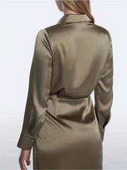 Solid Surplice Neck Long Sleeve Dress Mini Dress