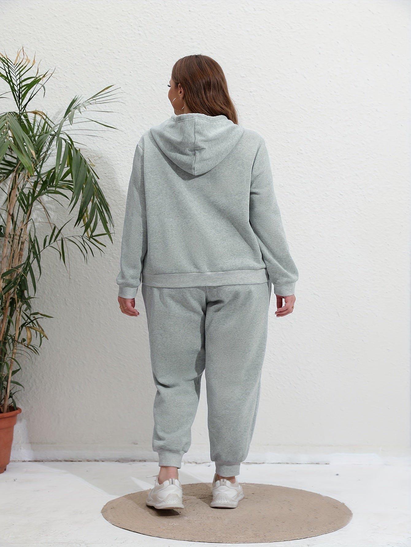 Solid Hooded Sweatshirt & Jogger Sweatpants Set