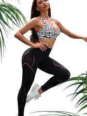Leopard Print Twisted Sports Bra High Stretch V Neck