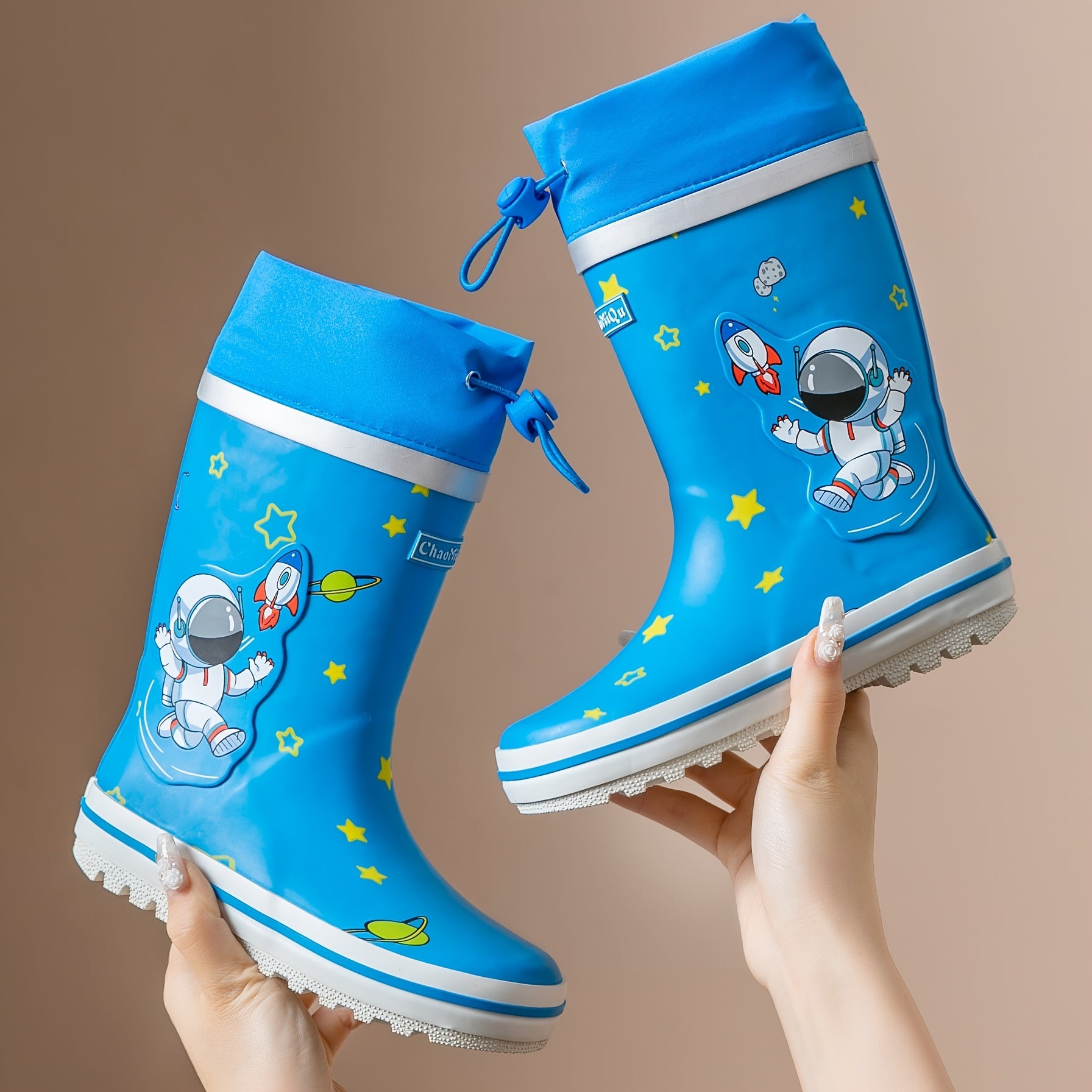 Men's Cartoon Astronauts Pattern Rain Boots Non-slip Waterproof Shoes