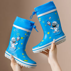 Men's Cartoon Astronauts Pattern Rain Boots Non-slip Waterproof Shoes