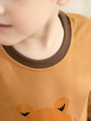Boys Bear Print Long Sleeve Top & Trousers Cotton Pajamas Set