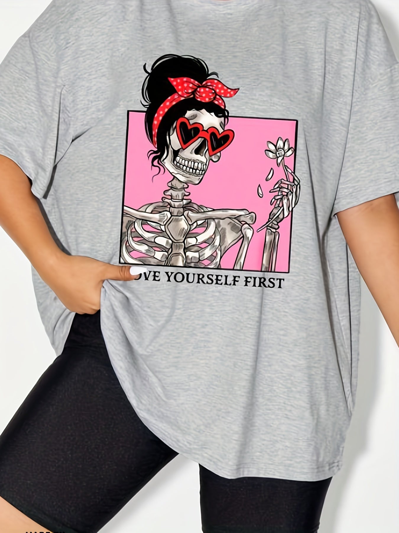 Funny Skull Print Halloween Sports Top - Plus Size Women's