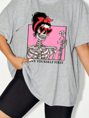 Funny Skull Print Halloween Sports Top - Plus Size Women's
