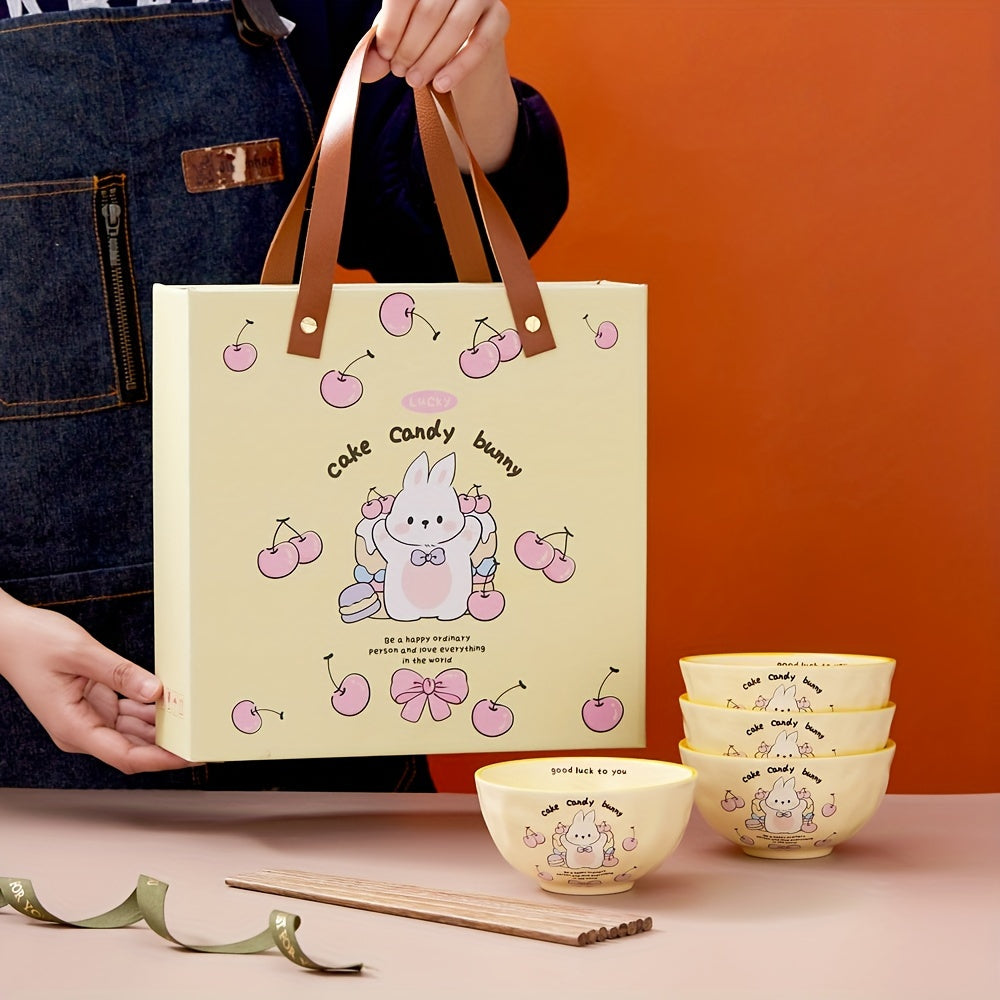 4pcs Easter Bunny Pattern Bowls Gift Boxed Ceramic Dinnerware