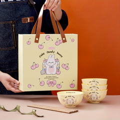 4pcs Easter Bunny Pattern Bowls Gift Boxed Ceramic Dinnerware