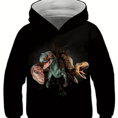 Scary Dinosaur Print Kid's Hoodie Unisex Pullover Causal Hooded Top