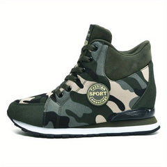 Women's Camo Combat Boots Lace Up Round Toe Outdoor Hiking Shoes