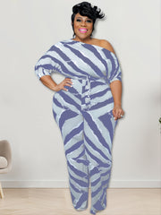 Geometric Print One Shoulder High Waist Jumpsuit