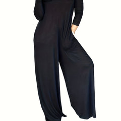 Solid Long Sleeve Wide Leg Jumpsuit