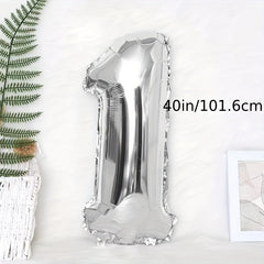 40 inch Silver 0-9 Number Party Balloons Set, Birthday Decoration