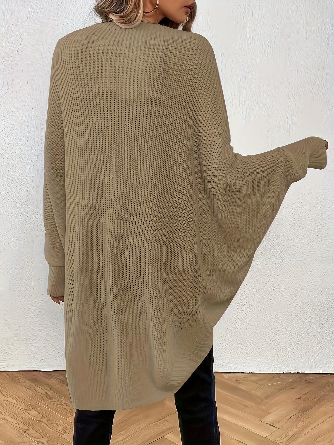 Batwing Sleeve Knit Cardigan Open Front Solid Sweater