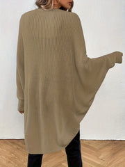 Batwing Sleeve Knit Cardigan Open Front Solid Sweater