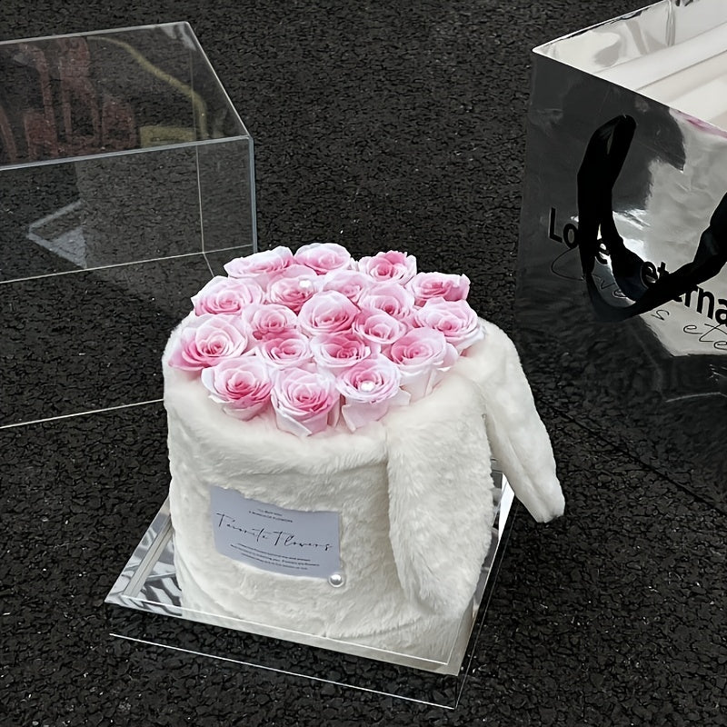 Eternal Rose Flower Gift Set with Rabbit Ears and High-end Ribbon