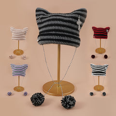 Y2K Cat Beanies Vintage Pom Pom Chain Crochet Hats