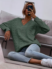 Eyelet V Neck Pullover Sweater for Fall & Winter