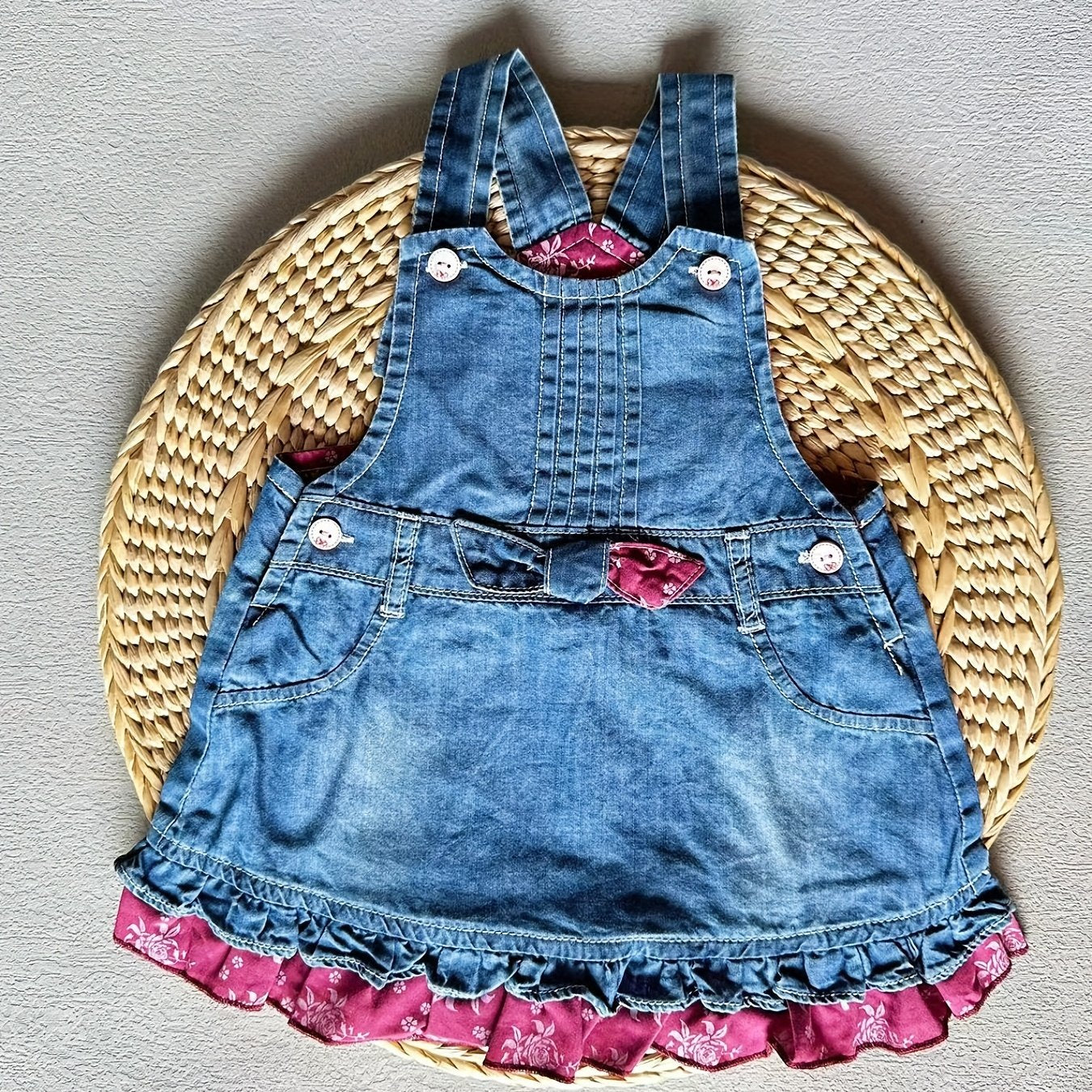 Baby Girl's Ruffle Trim Denim Dress Overall