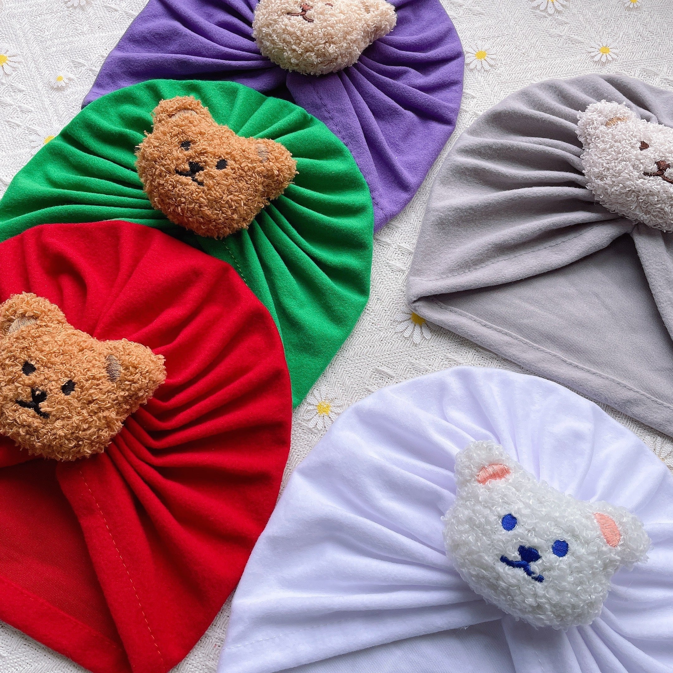 5pcs Bear Head Baby Fetal Cap Soft Pullover Hat for Newborns