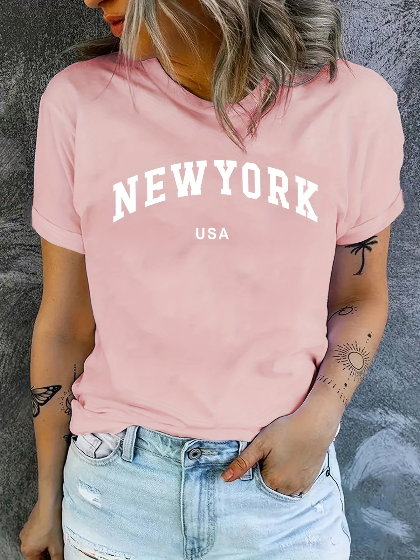 USA Letter Graphic Versatile T-shirts Loose Casual Sports Summer Top