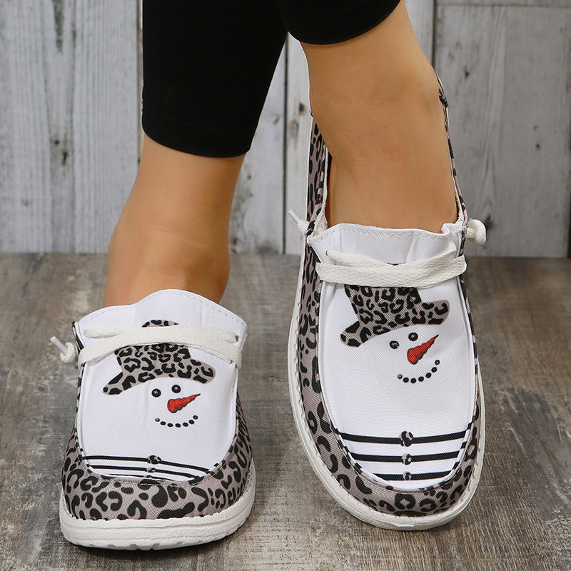 Christmas Pattern Canvas Loafers Lace Up Slip On Shoes Women's Footwear